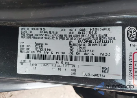 2018 Ford Fiesta Se из США, поврежденный, VIN 3FADP4BJ8JM132311